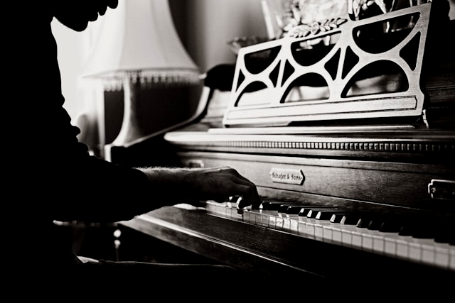 A student practicing piano.